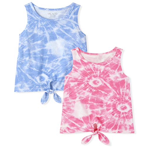 Rainbow Print Tie Front Tank Top 2-Pack (Girls, Vista Blue, Medium) Rainbow Print Tie Front Tank Top 2-Pack (Girls, Vista Blue, Medium)